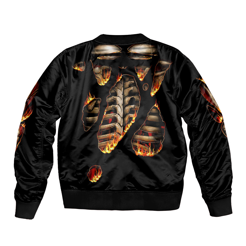 Flame Skull Sleeve Zip Bomber Jacket Flame Skeleton Inside My Body - Wonder Print Shop