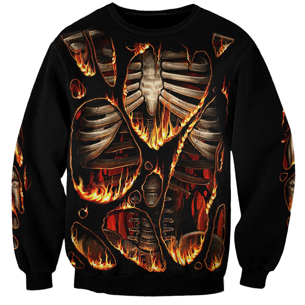 Flame Skull Sweatshirt Flame Skeleton Inside My Body - Wonder Print Shop