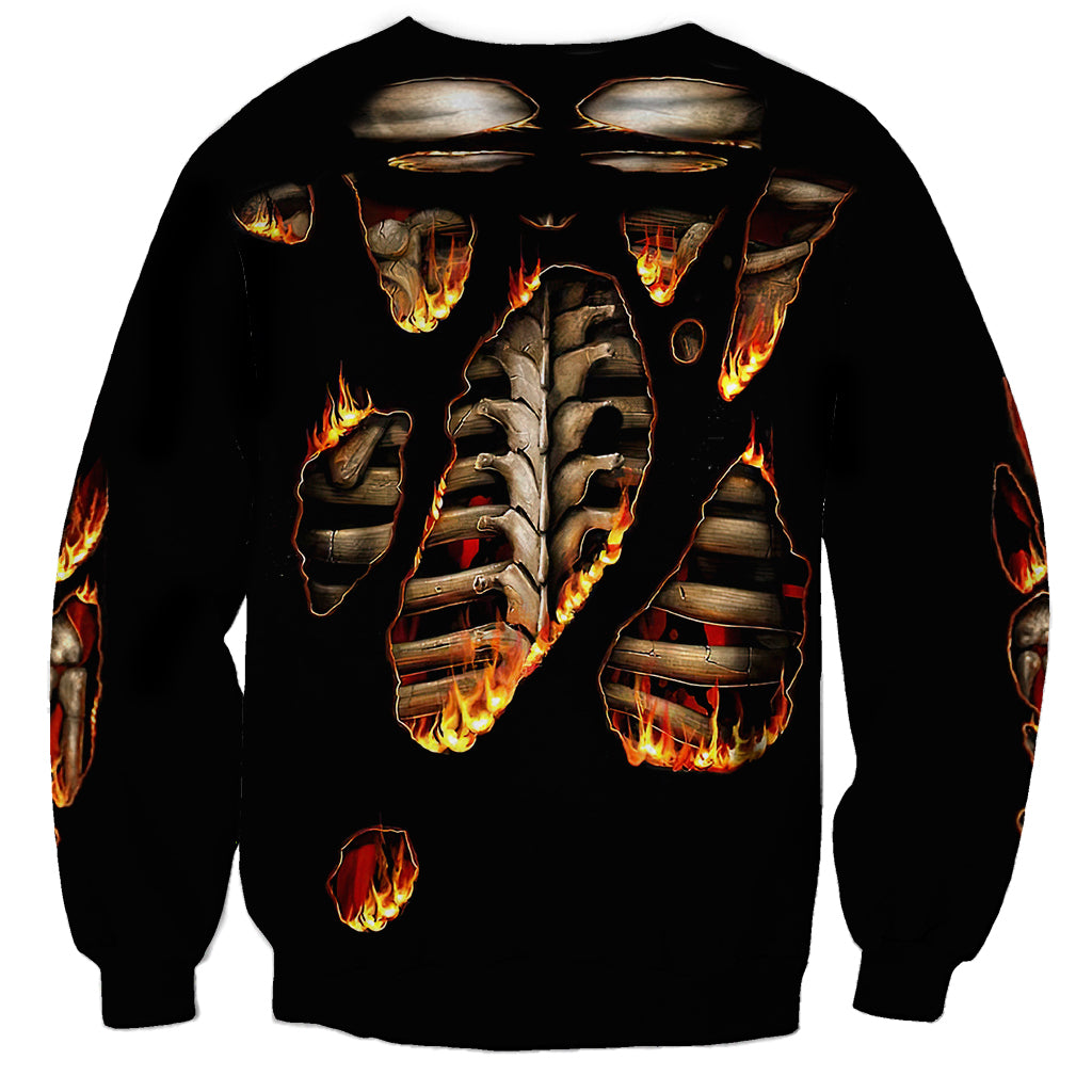 Flame Skull Sweatshirt Flame Skeleton Inside My Body - Wonder Print Shop