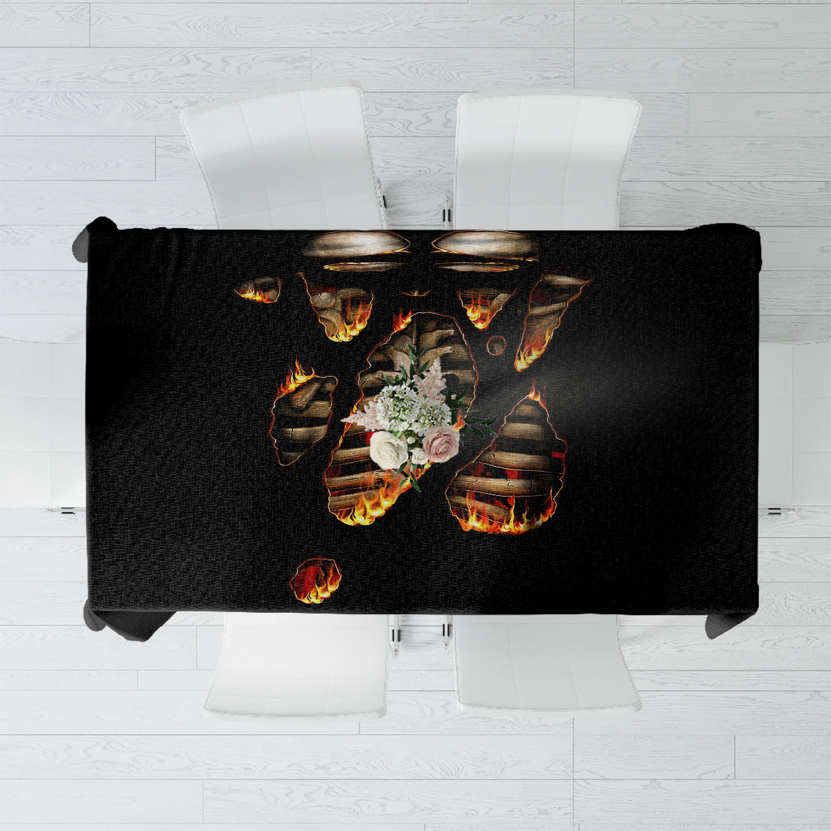 Flame Skull Tablecloth Flame Skeleton Inside My Body - Wonder Print Shop