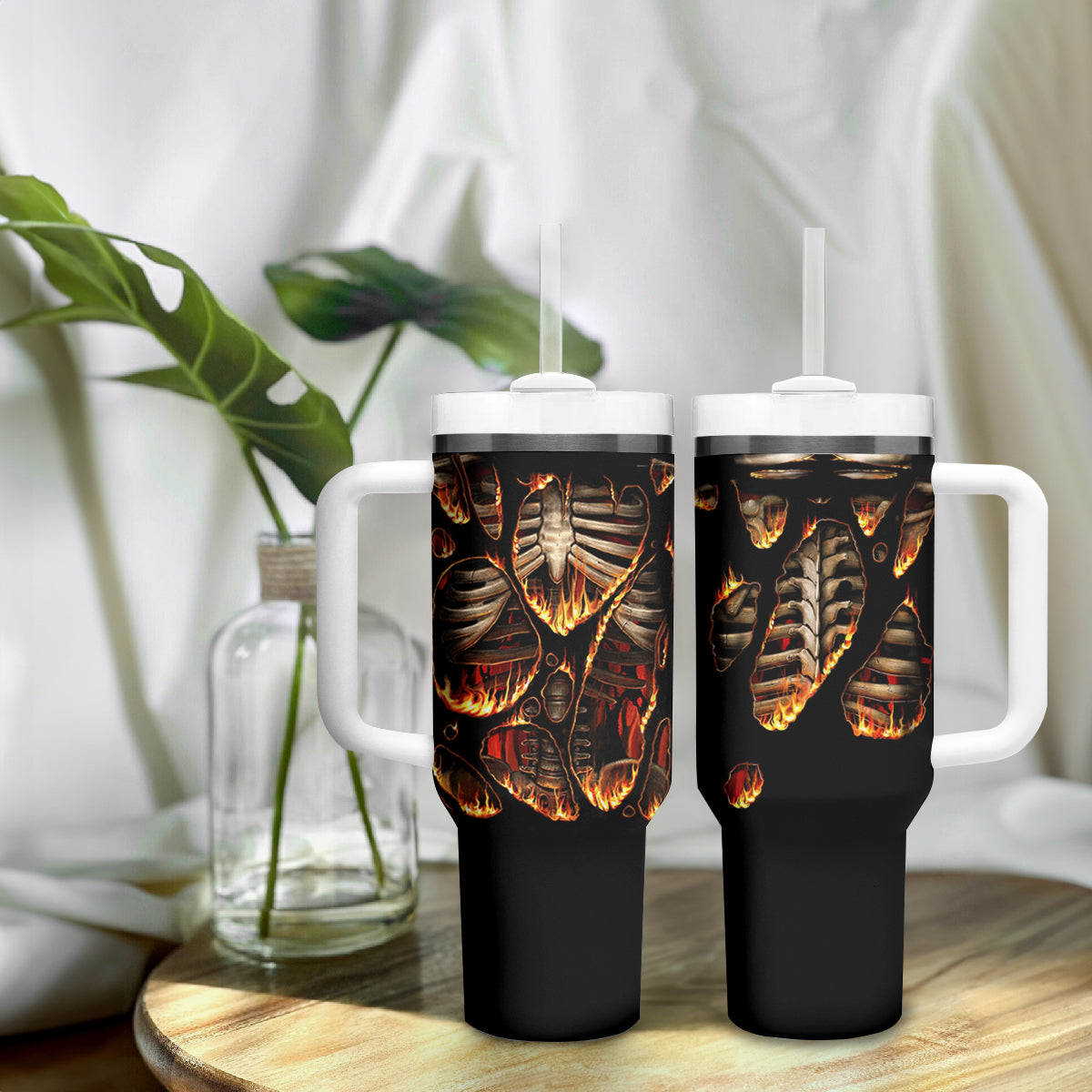 Flame Skull Tumbler With Handle Flame Skeleton Inside My Body - Wonder Print Shop