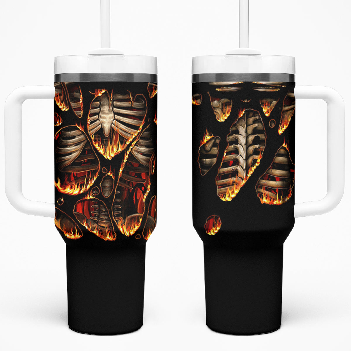 Flame Skull Tumbler With Handle Flame Skeleton Inside My Body - Wonder Print Shop