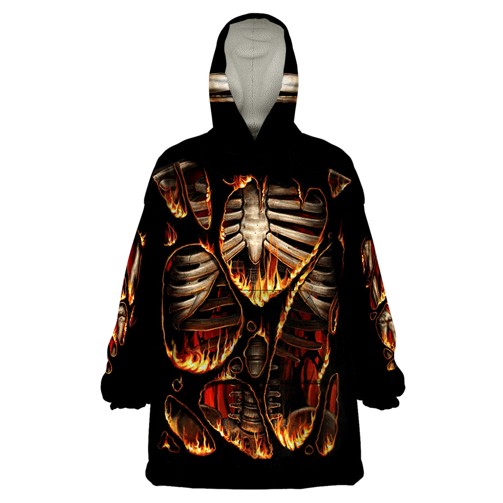 Flame Skull Wearable Blanket Hoodie Flame Skeleton Inside My Body - Wonder Print Shop