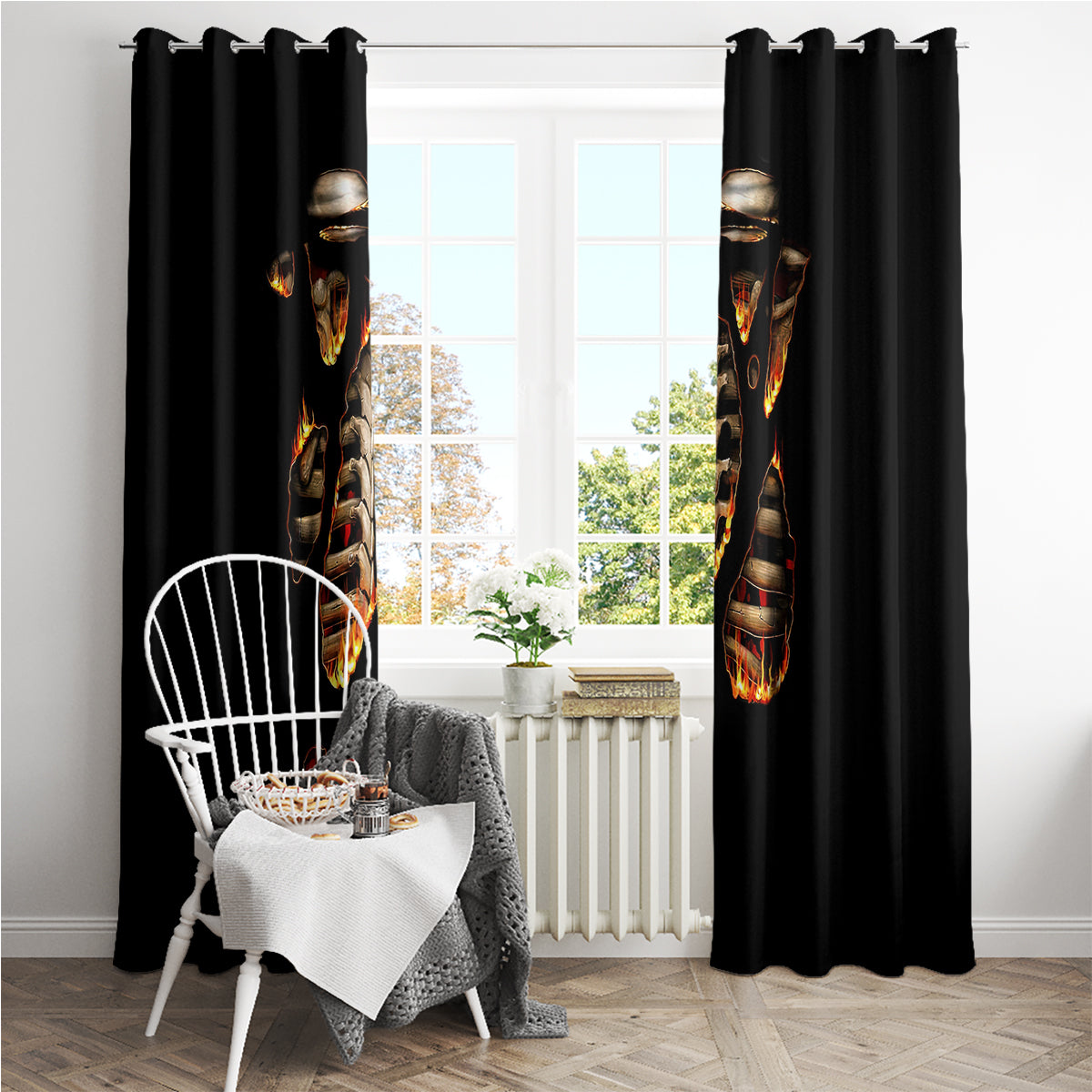 Flame Skull Window Curtain Flame Skeleton Inside My Body - Wonder Print Shop