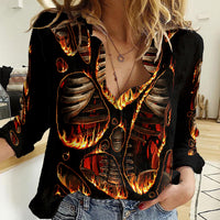 Flame Skull Women Casual Shirt Flame Skeleton Inside My Body - Wonder Print Shop