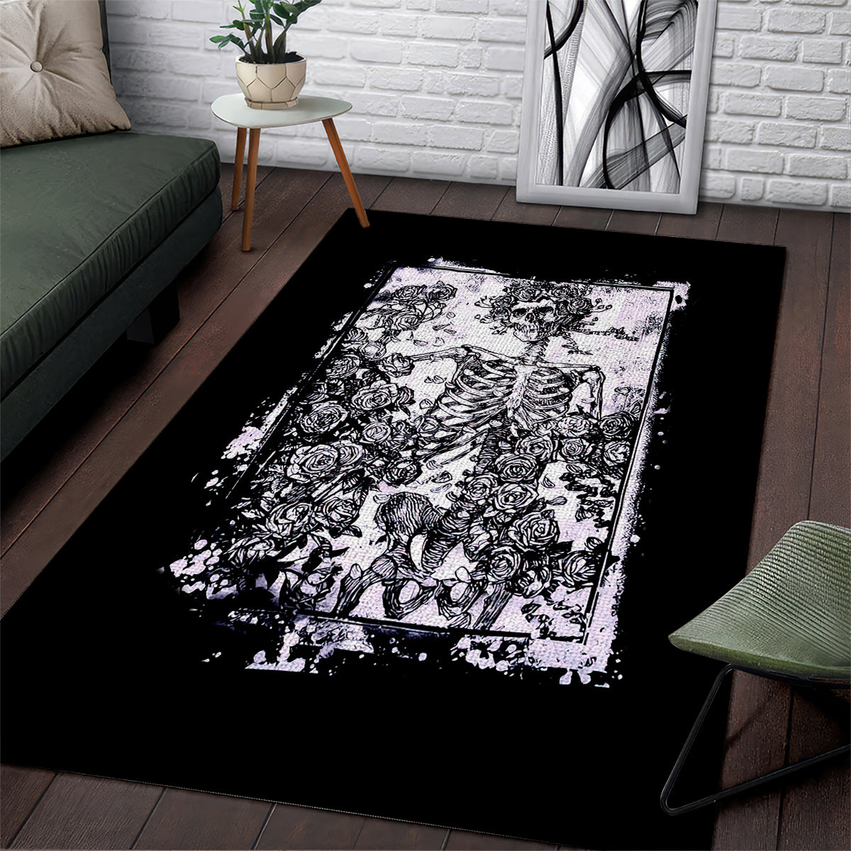 Rose Skull Area Rug White Rose Skull Day Of The Dead - Wonder Print Shop