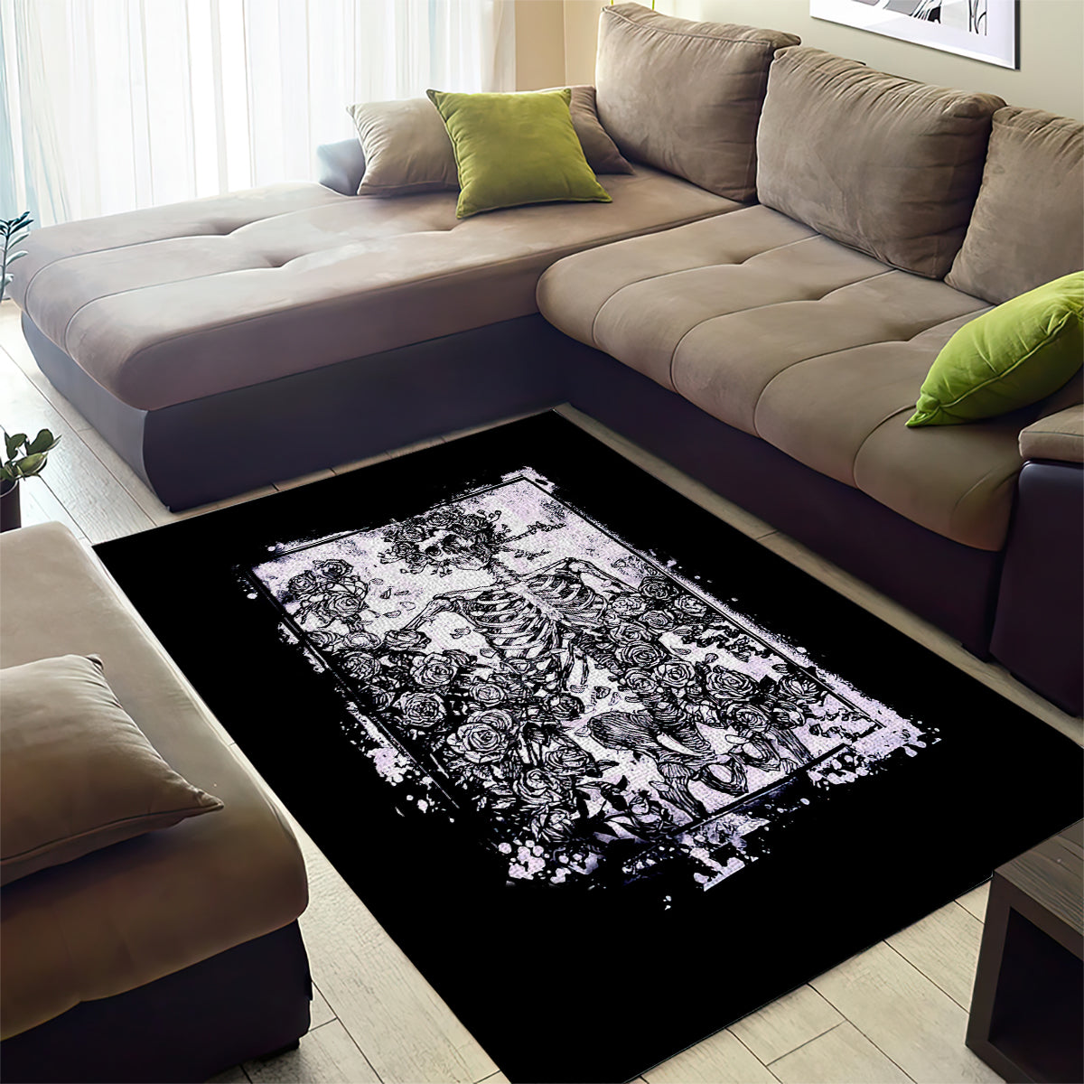 Rose Skull Area Rug White Rose Skull Day Of The Dead - Wonder Print Shop