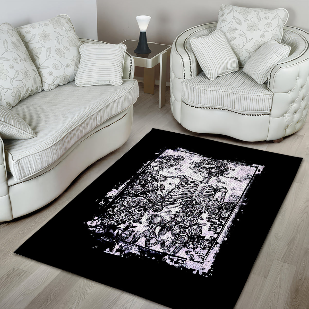 Rose Skull Area Rug White Rose Skull Day Of The Dead - Wonder Print Shop