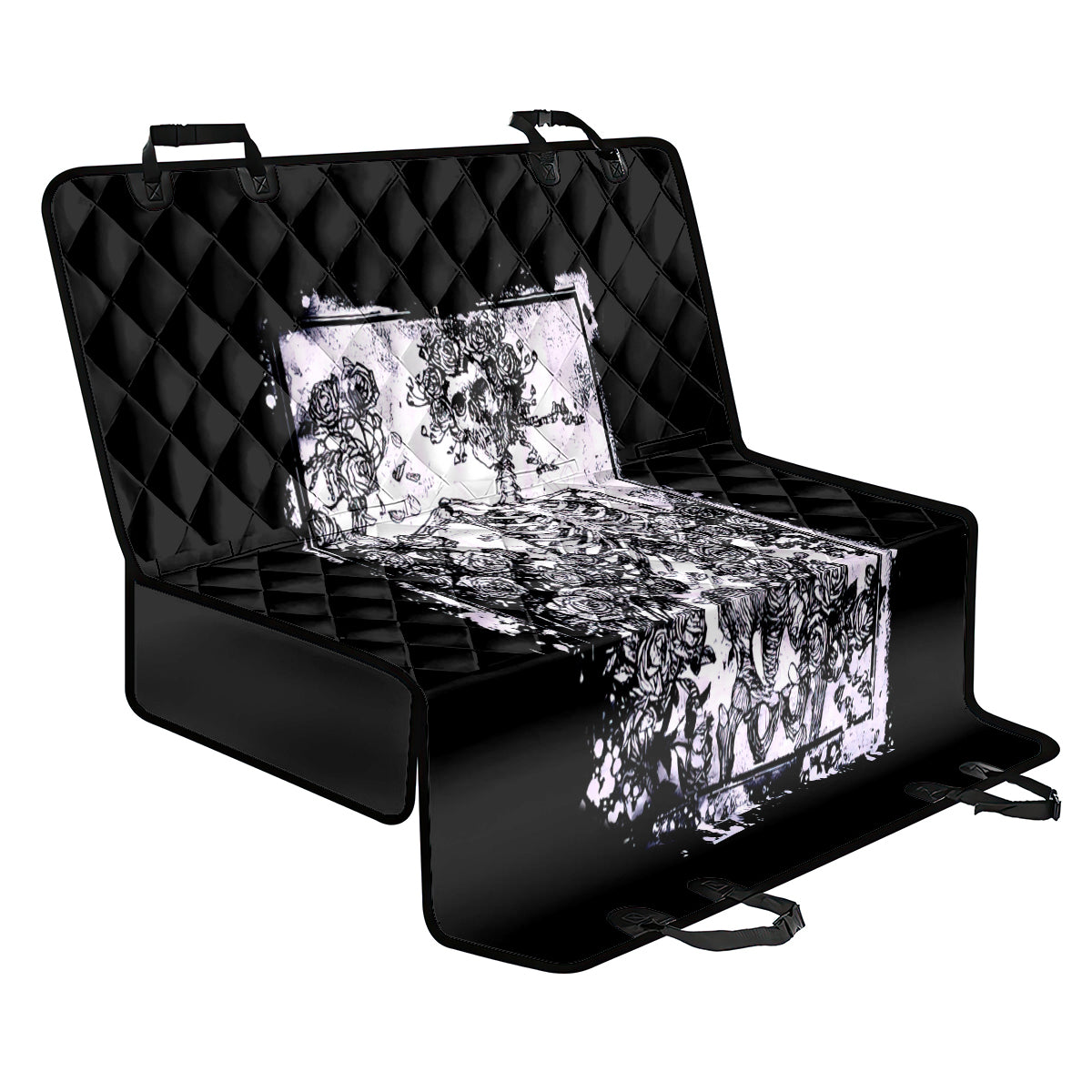 Rose Skull Back Car Seat Cover White Rose Skull Day Of The Dead - Wonder Print Shop