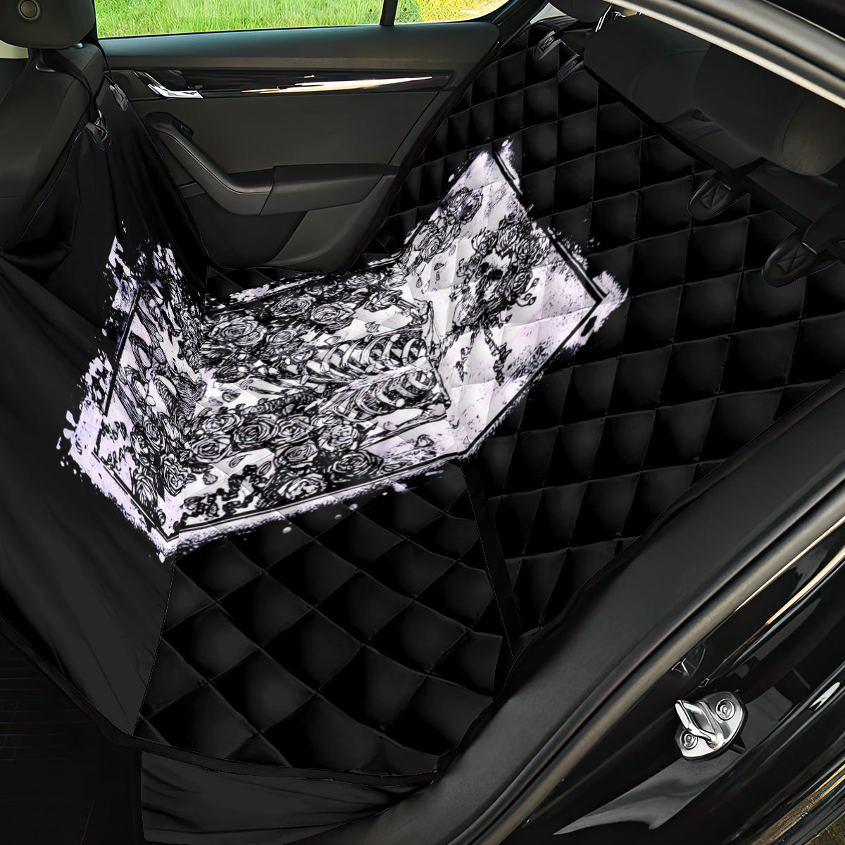 Rose Skull Back Car Seat Cover White Rose Skull Day Of The Dead - Wonder Print Shop