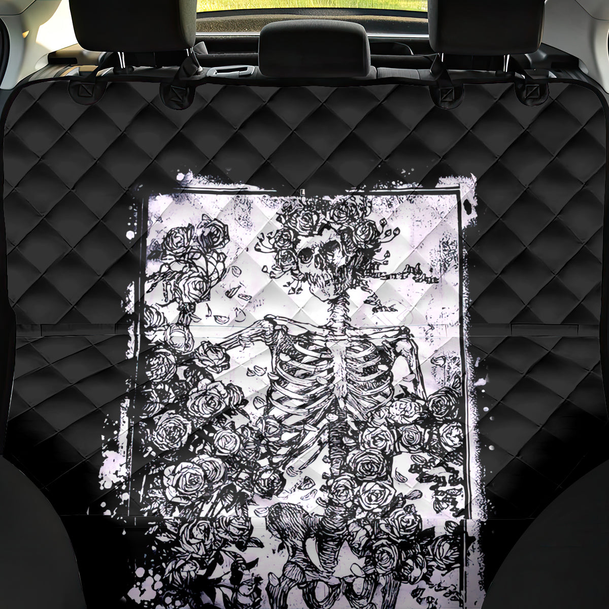Rose Skull Back Car Seat Cover White Rose Skull Day Of The Dead - Wonder Print Shop