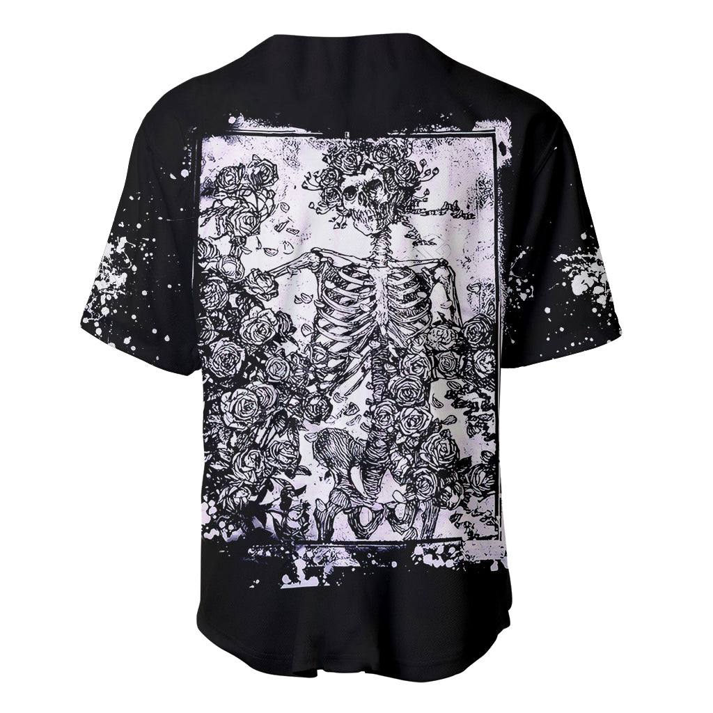 Rose Skull Baseball Jersey White Rose Skull Day Of The Dead - Wonder Print Shop