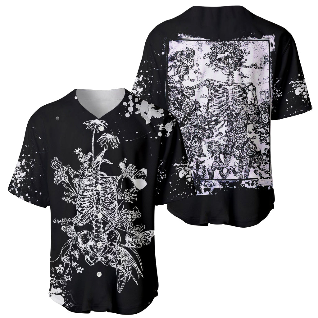 Rose Skull Baseball Jersey White Rose Skull Day Of The Dead - Wonder Print Shop