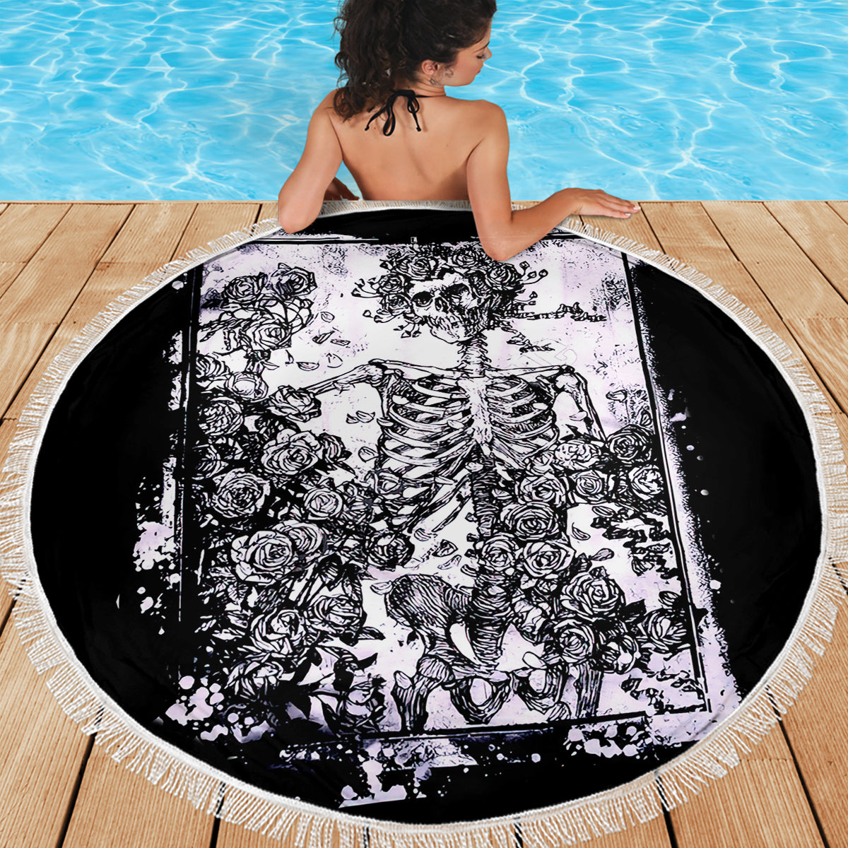 Rose Skull Beach Blanket White Rose Skull Day Of The Dead - Wonder Print Shop