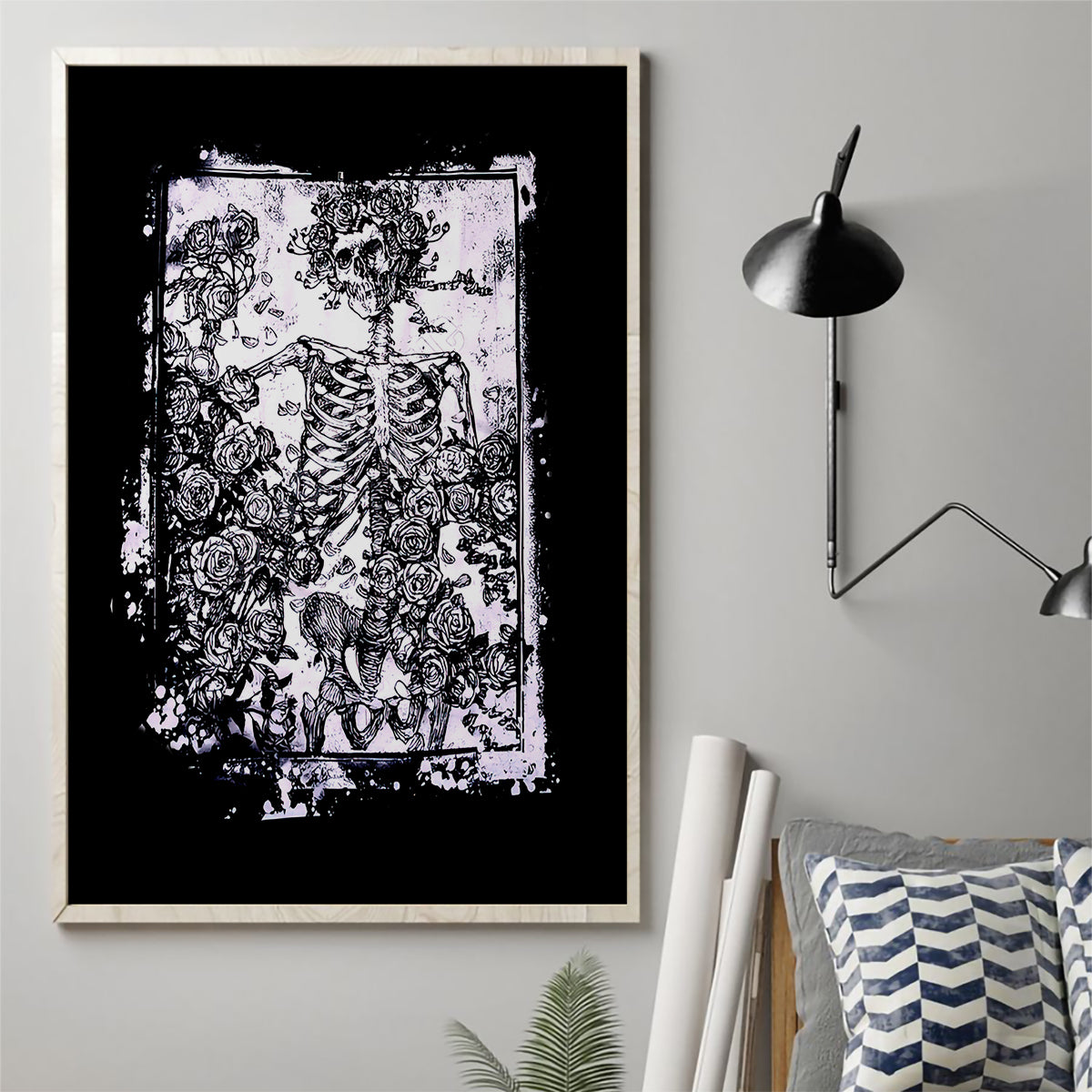 Rose Skull Canvas Wall Art White Rose Skull Day Of The Dead - Wonder Print Shop