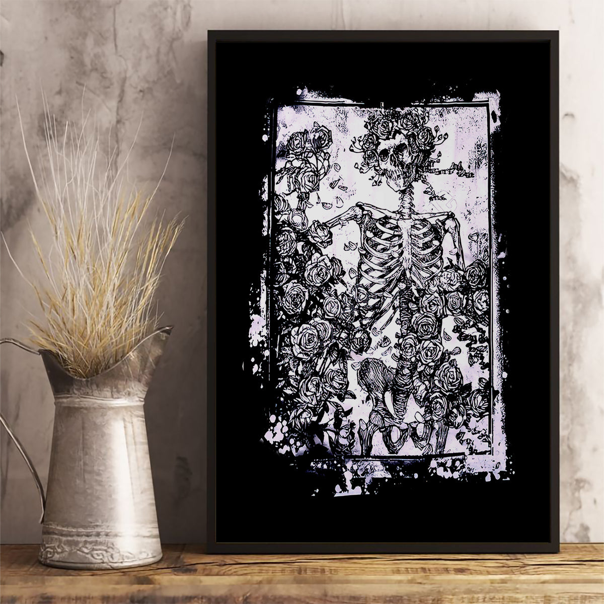 Rose Skull Canvas Wall Art White Rose Skull Day Of The Dead - Wonder Print Shop