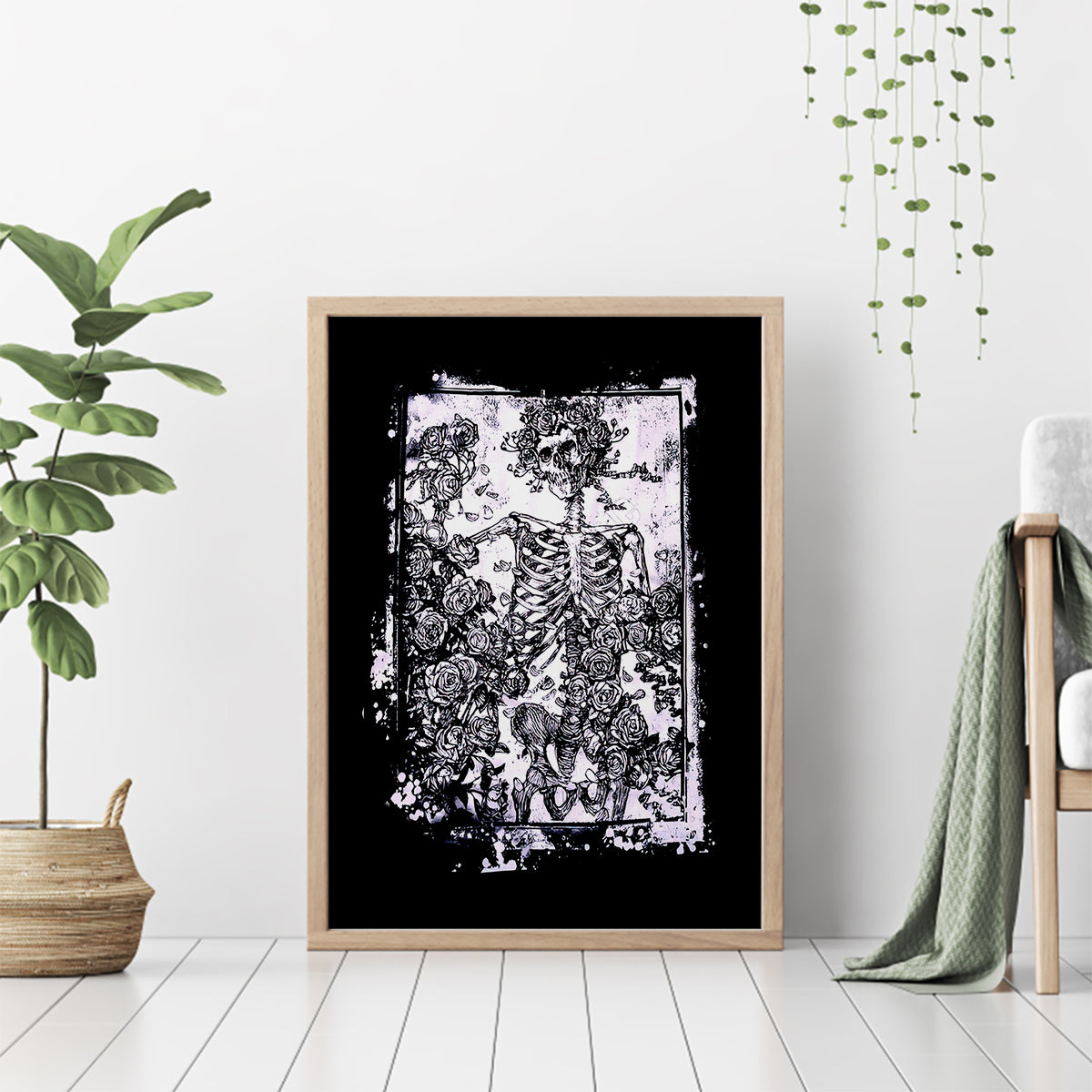 Rose Skull Canvas Wall Art White Rose Skull Day Of The Dead - Wonder Print Shop