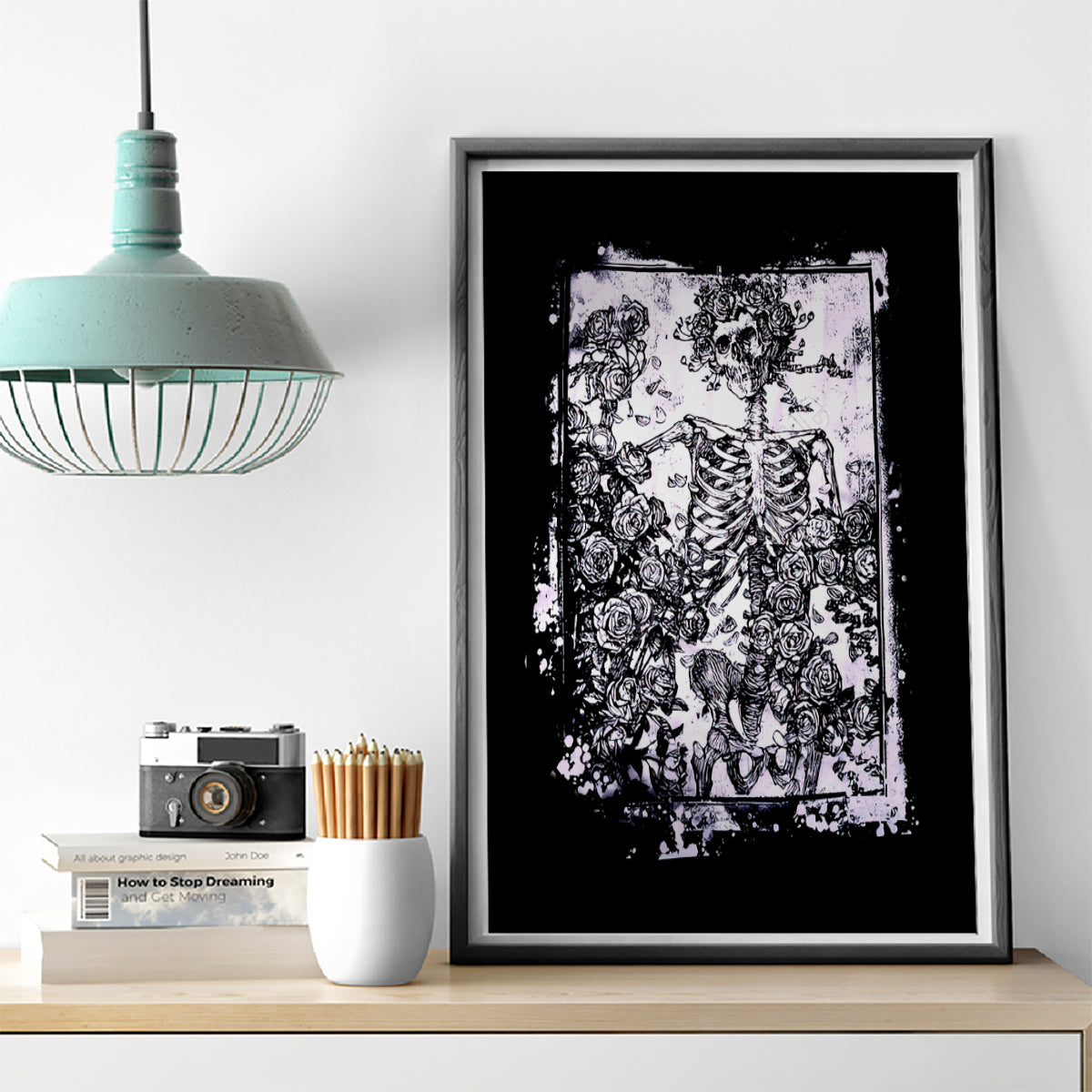 Rose Skull Canvas Wall Art White Rose Skull Day Of The Dead - Wonder Print Shop