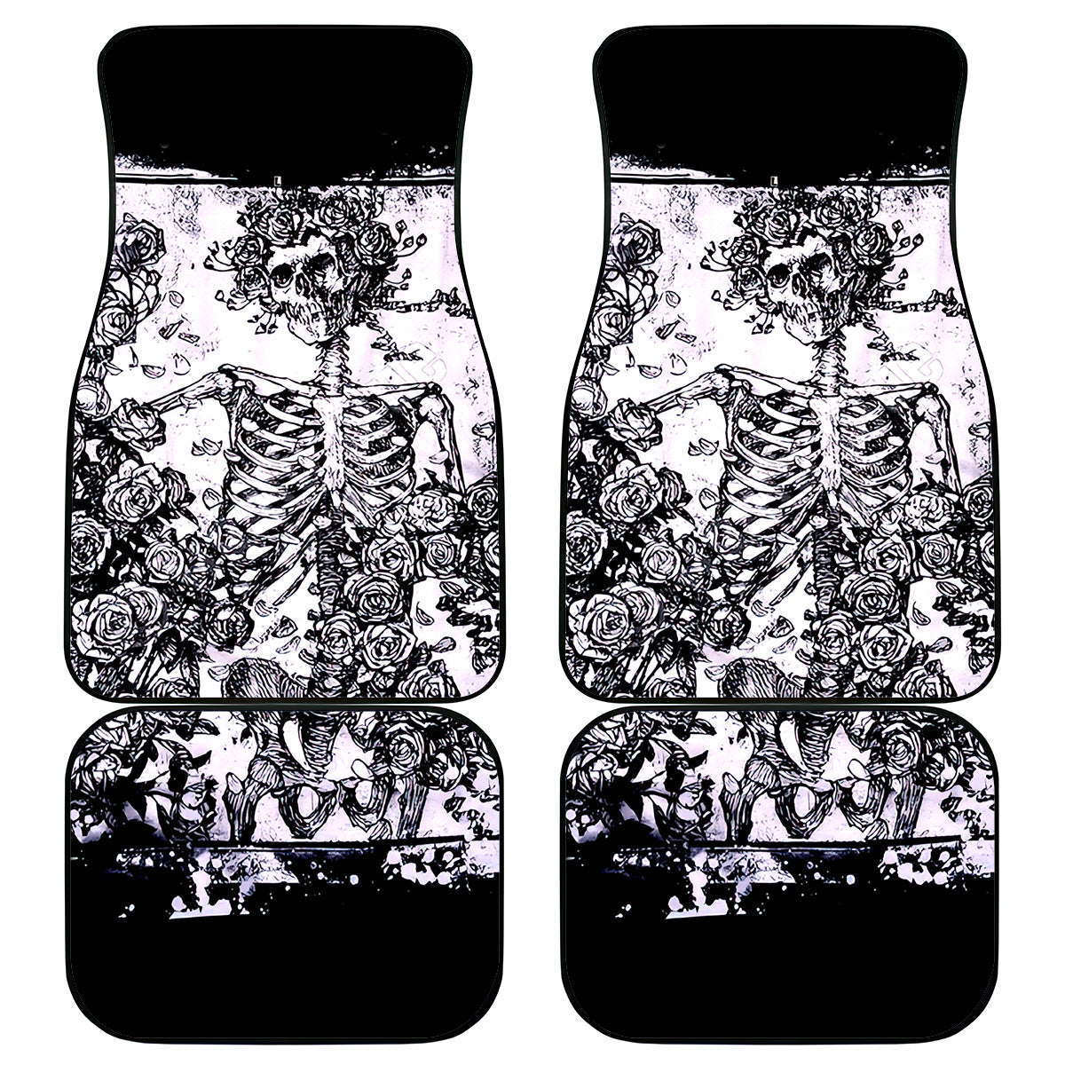 Rose Skull Car Mats White Rose Skull Day Of The Dead - Wonder Print Shop