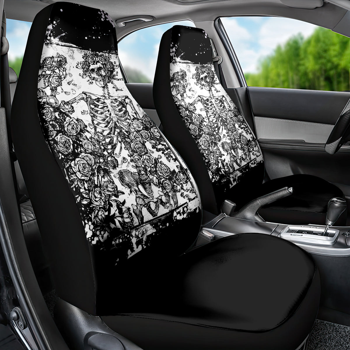 Rose Skull Car Seat Cover White Rose Skull Day Of The Dead - Wonder Print Shop