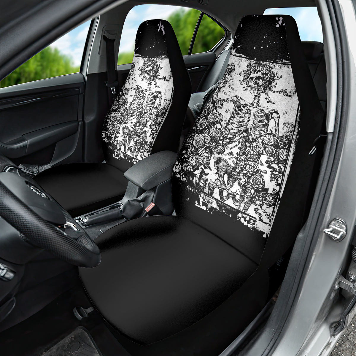 Rose Skull Car Seat Cover White Rose Skull Day Of The Dead - Wonder Print Shop