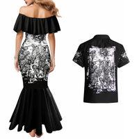 Rose Skull Couples Matching Mermaid Dress and Hawaiian Shirt White Rose Skull Day Of The Dead - Wonder Print Shop