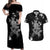 Rose Skull Couples Matching Off Shoulder Maxi Dress and Hawaiian Shirt White Rose Skull Day Of The Dead - Wonder Print Shop