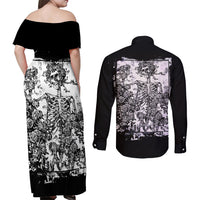 Rose Skull Couples Matching Off Shoulder Maxi Dress and Long Sleeve Button Shirts White Rose Skull Day Of The Dead - Wonder Print Shop