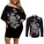 Rose Skull Couples Matching Off Shoulder Short Dress and Long Sleeve Button Shirts White Rose Skull Day Of The Dead - Wonder Print Shop