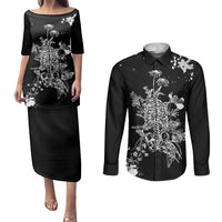 Rose Skull Couples Matching Puletasi Dress and Long Sleeve Button Shirts White Rose Skull Day Of The Dead - Wonder Print Shop