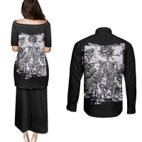 Rose Skull Couples Matching Puletasi Dress and Long Sleeve Button Shirts White Rose Skull Day Of The Dead - Wonder Print Shop