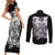 Rose Skull Couples Matching Short Sleeve Bodycon Dress and Long Sleeve Button Shirts White Rose Skull Day Of The Dead - Wonder Print Shop
