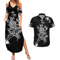 Rose Skull Couples Matching Summer Maxi Dress and Hawaiian Shirt White Rose Skull Day Of The Dead - Wonder Print Shop
