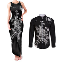 Rose Skull Couples Matching Tank Maxi Dress and Long Sleeve Button Shirts White Rose Skull Day Of The Dead - Wonder Print Shop