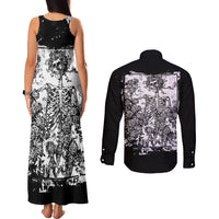 Rose Skull Couples Matching Tank Maxi Dress and Long Sleeve Button Shirts White Rose Skull Day Of The Dead - Wonder Print Shop