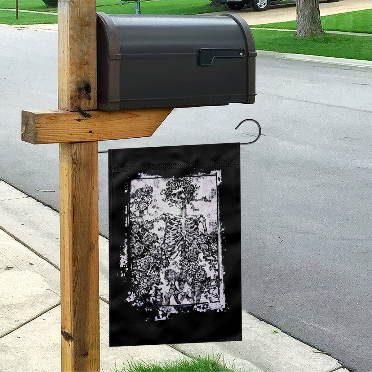 Rose Skull Garden Flag White Rose Skull Day Of The Dead - Wonder Print Shop