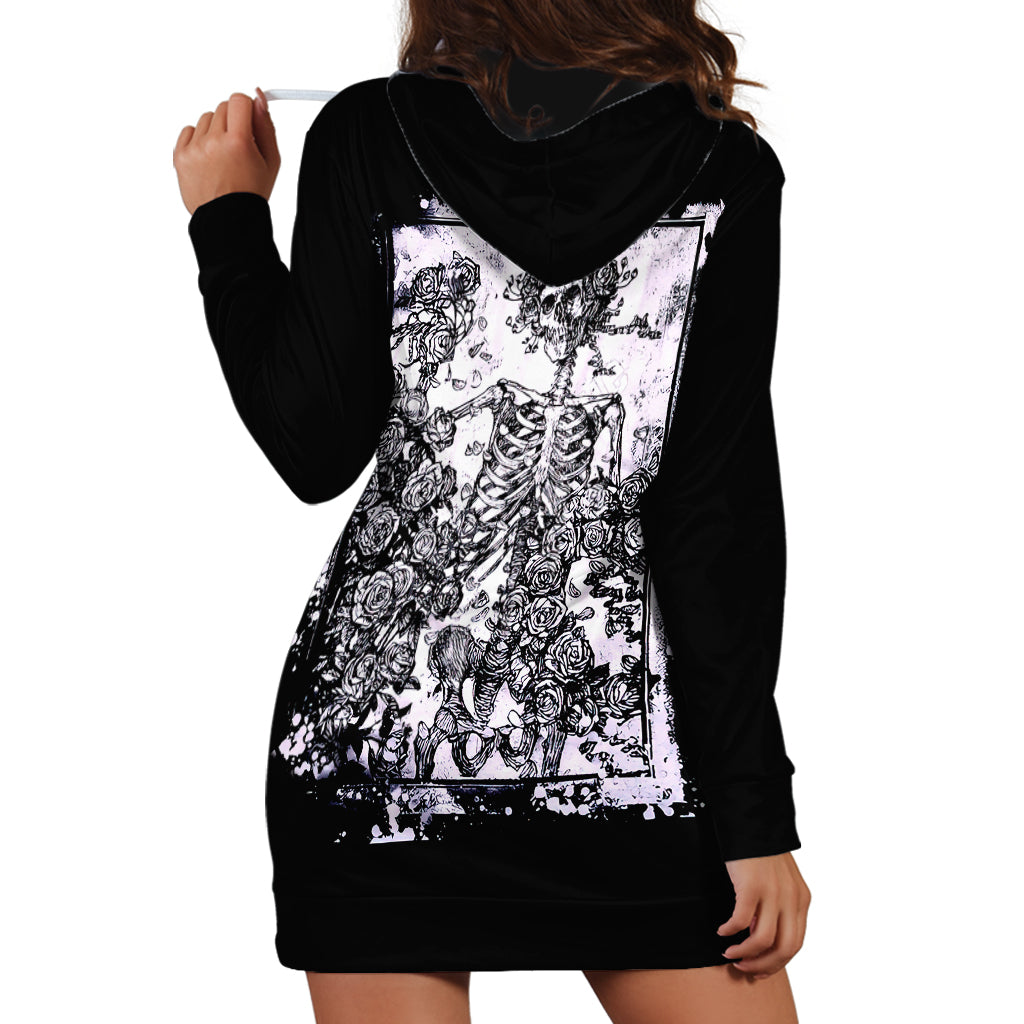 Rose Skull Hoodie Dress White Rose Skull Day Of The Dead - Wonder Print Shop