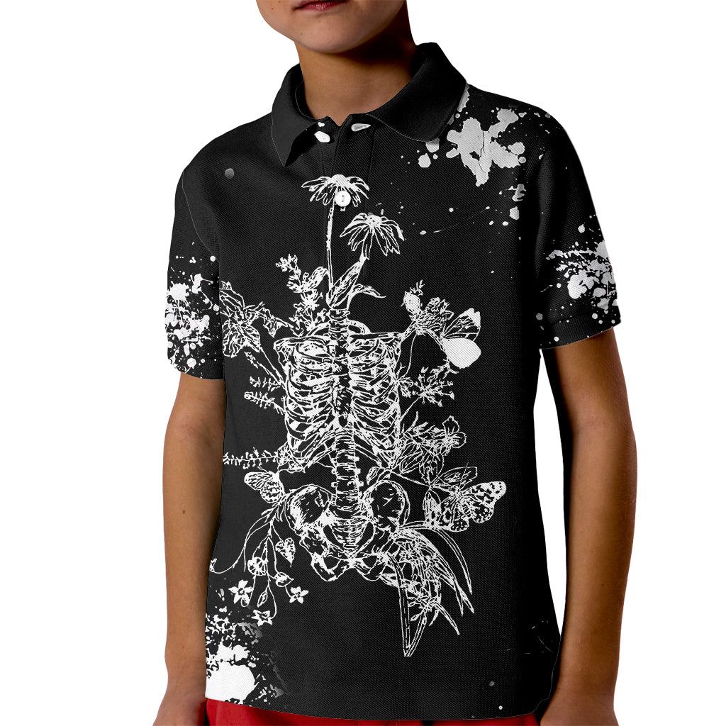 Rose Skull Kid Polo Shirt White Rose Skull Day Of The Dead - Wonder Print Shop