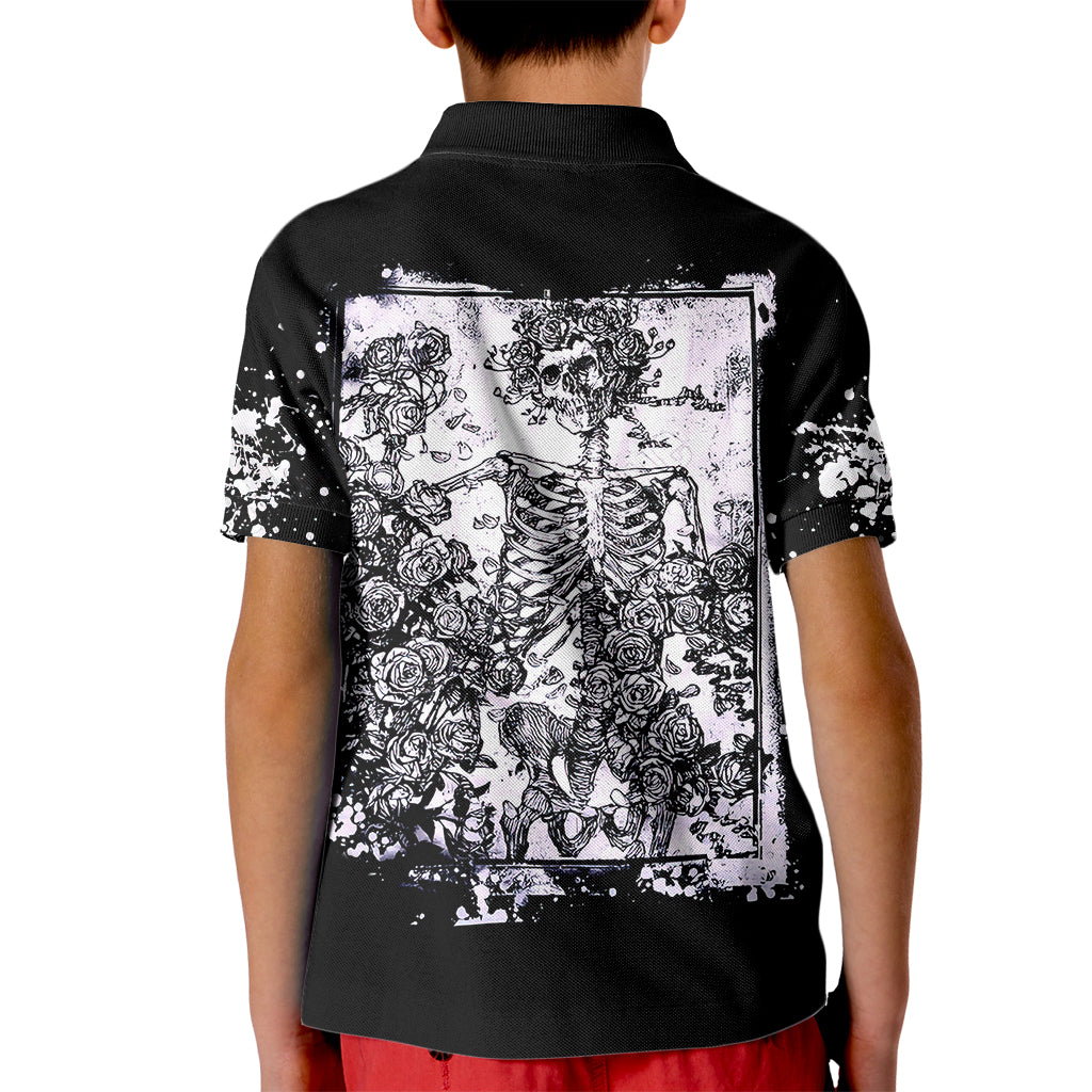 Rose Skull Kid Polo Shirt White Rose Skull Day Of The Dead - Wonder Print Shop