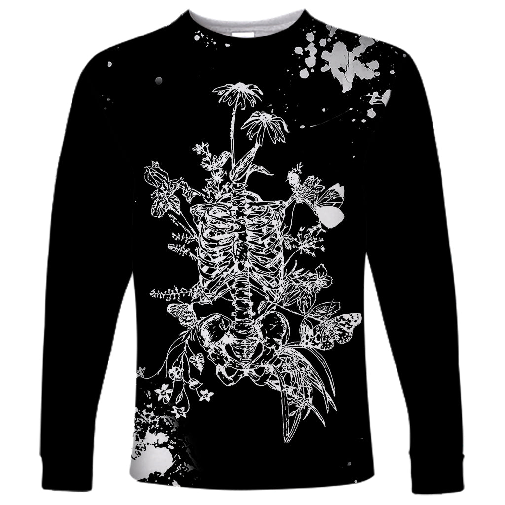 Rose Skull Long Sleeve Shirt White Rose Skull Day Of The Dead - Wonder Print Shop