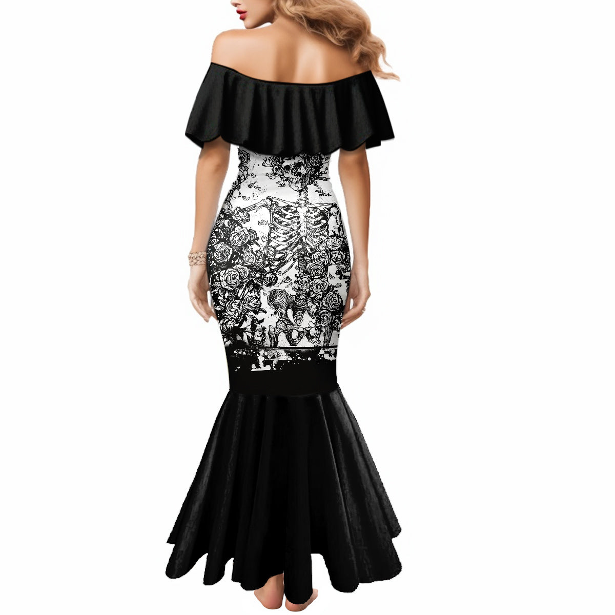 Rose Skull Mermaid Dress White Rose Skull Day Of The Dead - Wonder Print Shop