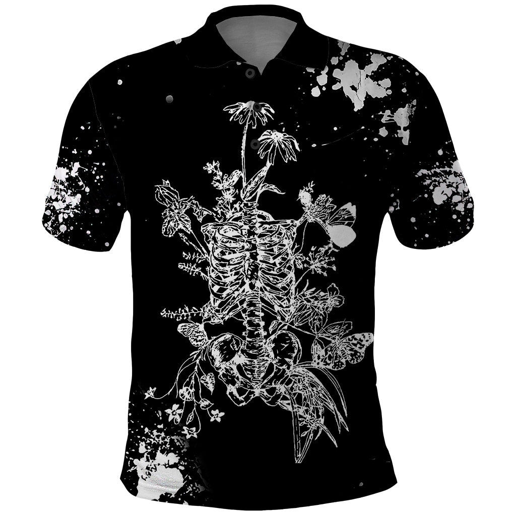 Rose Skull Polo Shirt White Rose Skull Day Of The Dead - Wonder Print Shop