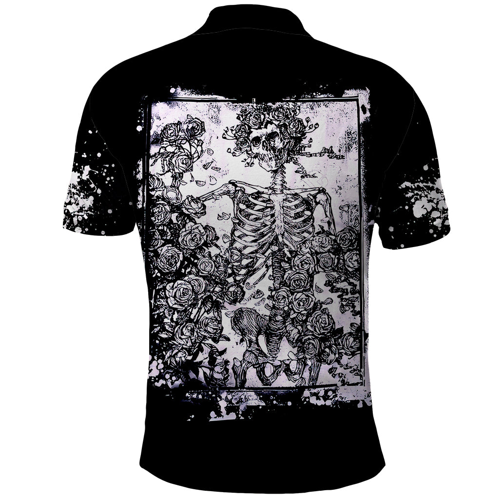 Rose Skull Polo Shirt White Rose Skull Day Of The Dead - Wonder Print Shop