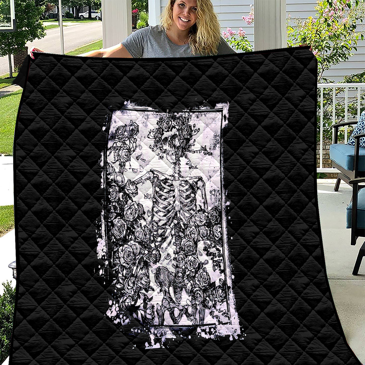 Rose Skull Quilt White Rose Skull Day Of The Dead - Wonder Print Shop