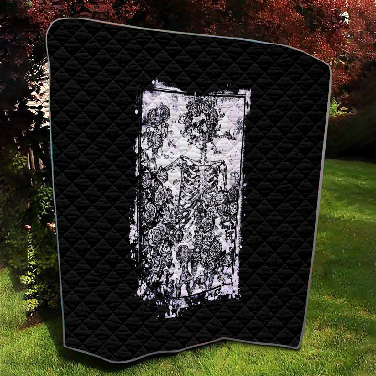 Rose Skull Quilt White Rose Skull Day Of The Dead - Wonder Print Shop