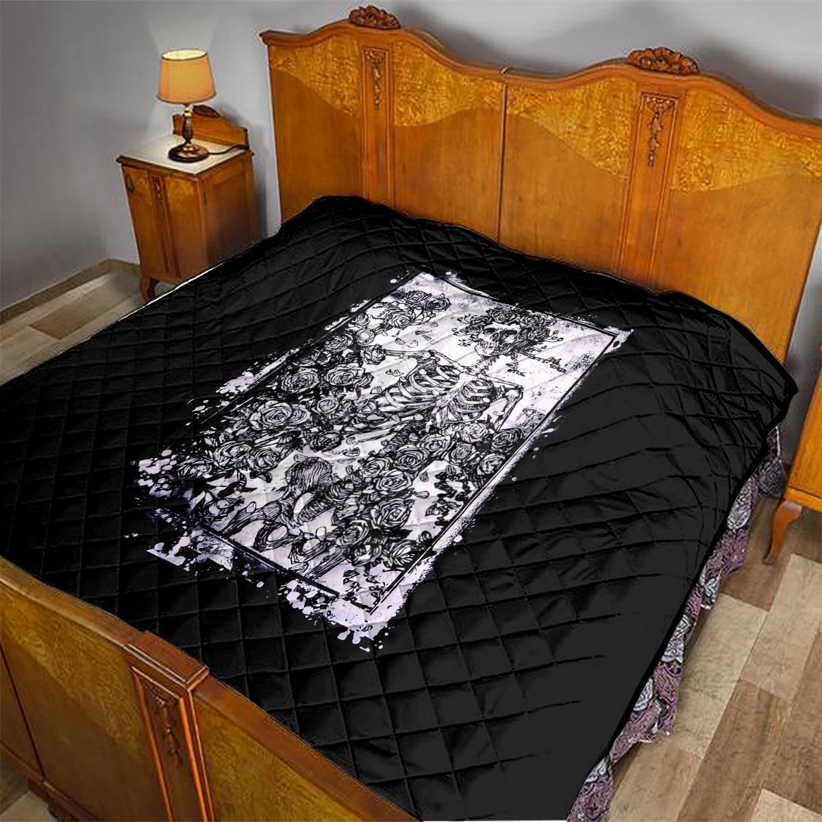 Rose Skull Quilt White Rose Skull Day Of The Dead - Wonder Print Shop