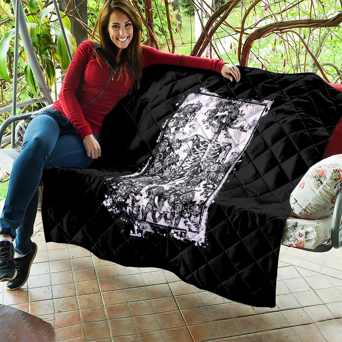 Rose Skull Quilt White Rose Skull Day Of The Dead - Wonder Print Shop