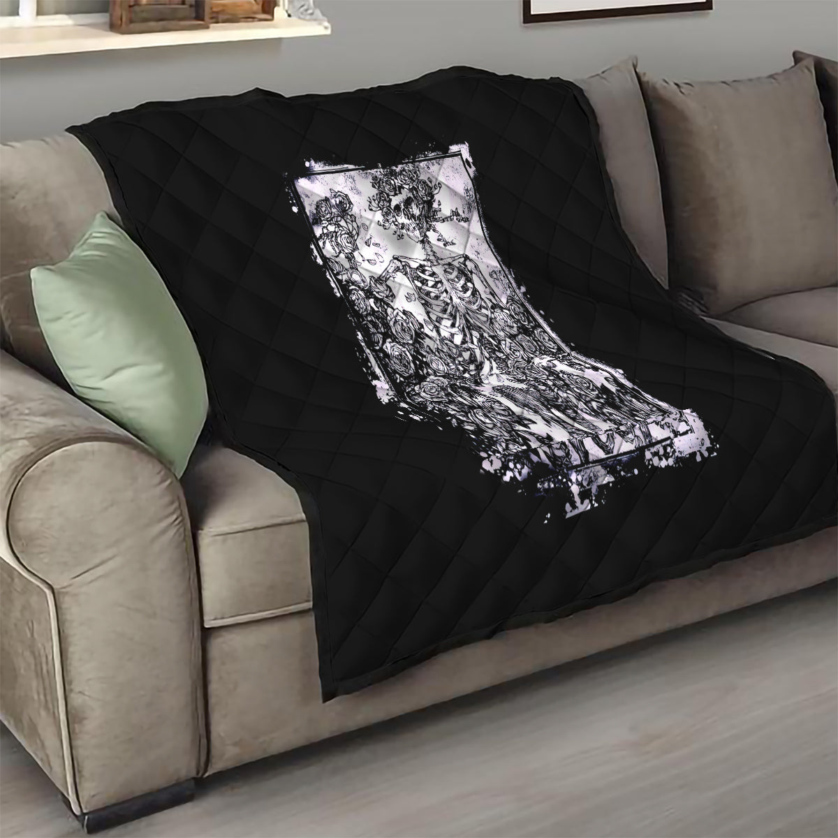 Rose Skull Quilt White Rose Skull Day Of The Dead - Wonder Print Shop