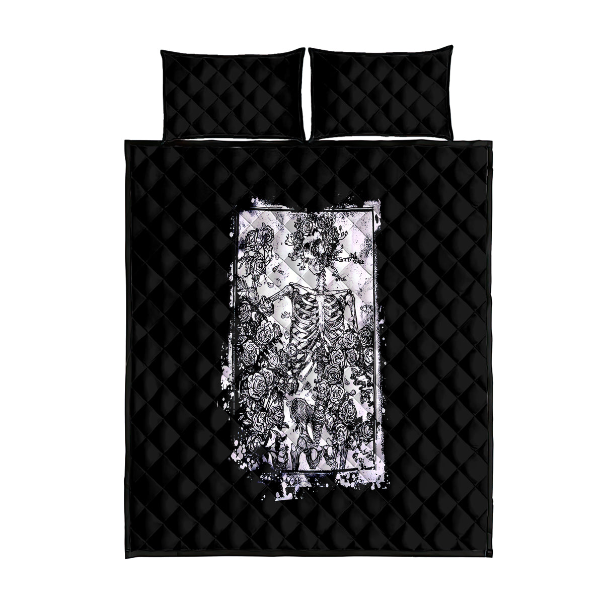 Rose Skull Quilt Bed Set White Rose Skull Day Of The Dead - Wonder Print Shop