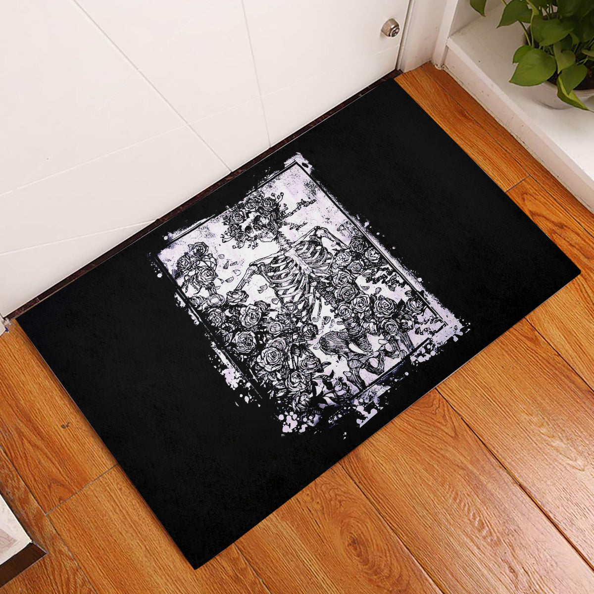 Rose Skull Rubber Doormat White Rose Skull Day Of The Dead - Wonder Print Shop
